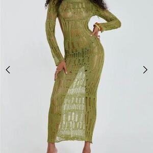 Jaded London Moss Green Metallic Umbra Maxi Dress